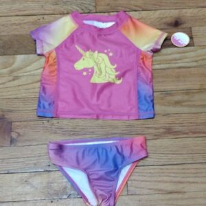 💙2/$20💙 Kidgets Baby Girls Pink Unicorn Rash Guard set sz 12M